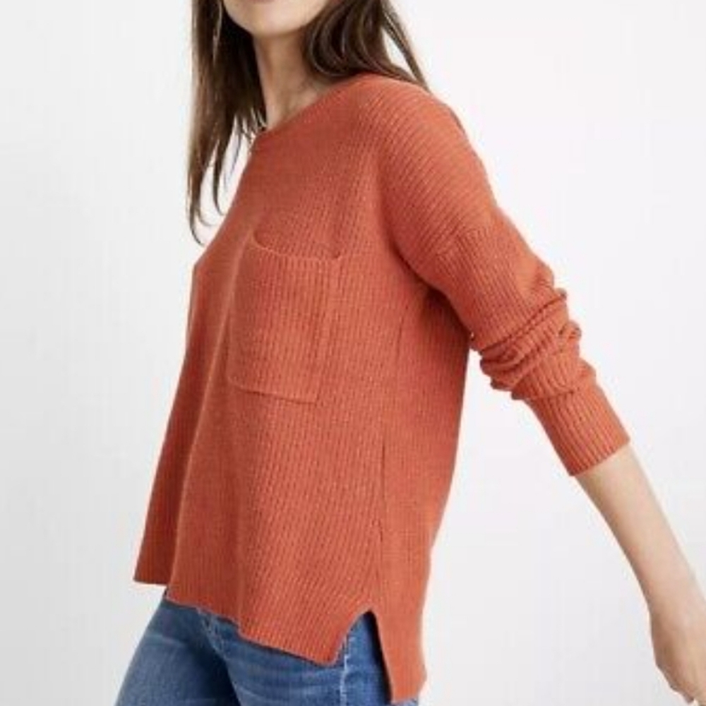 Madewell Long Sleeve Thompson Crew Neck Ribbed Knit Pocket Sweater Small